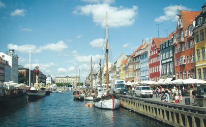 The busy streets and canals of Copenhagen, Denmark
